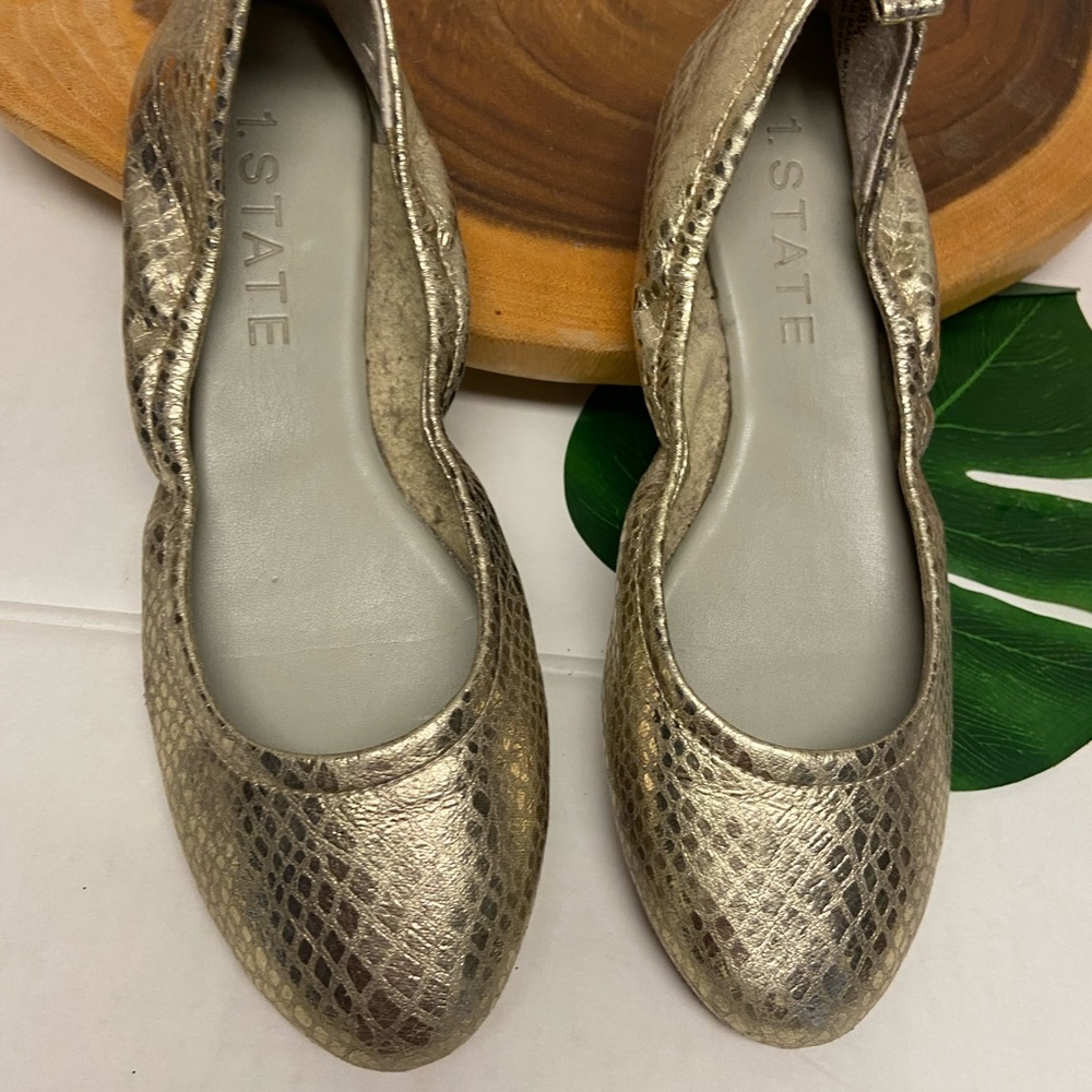 1. sTAte SHAY Gold Leather Snakeskin Ballet Flats - Picture 4 of 8